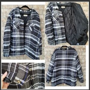 Open Trails Flannel Quilted SHACKET (Mens 3XL) Plaid/ Lining BLack/ White /Blue